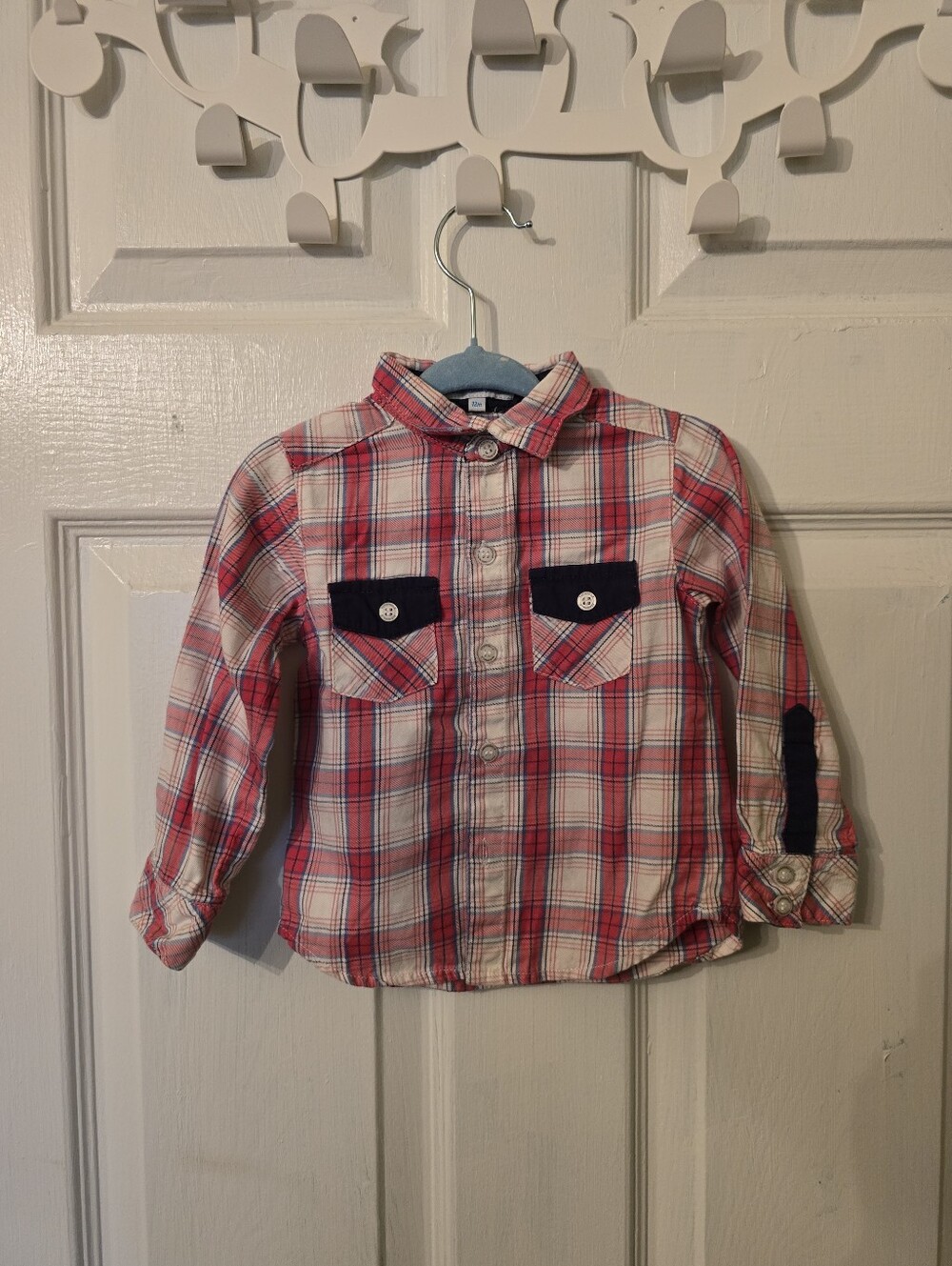 Periwinkle Kids Red Plaid Button-Up Shirt with Pocket Details